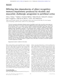 Differing Time Dependencies of Object Recognition Memory Impairments Produced by Nicotinic and Muscarinic Cholinergic Antagonism in Perirhinal Cortex