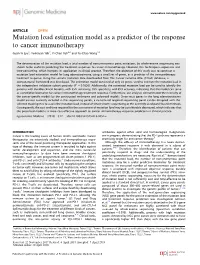 Mutation Load Estimation Model As a Predictor of the Response to Cancer Immunotherapy