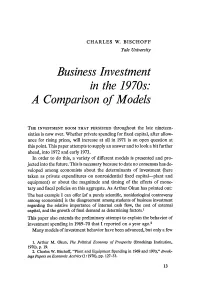 Business Investment in the 1970S: a Comparison of Models