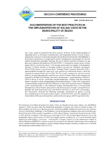 Documentation of the Best Practices in the Implementation of Kalahi-Cidss in the Municipality of Besao