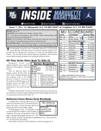 Marquette Game Notes Page 2 INJURY REPORT LAST GAME STARTERS Player (Injury) Status NAME POS