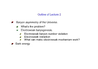 Outline of Lecture 2 Baryon Asymmetry of the Universe. What's