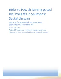 Risks to Potash Mining Posed by Droughts in Southeast Saskatchewan