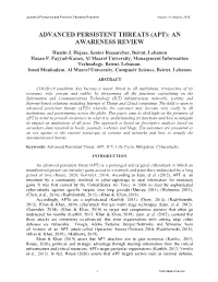 Advanced Persistent Threats (Apt): an Awareness Review