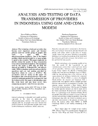 Analysis and Testing of Data Transmission of Providers in Indonesia Using Gsm and Cdma Modem
