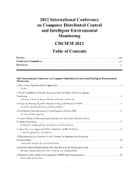 On Computer Distributed Control and Intelligent Enviromental Monitoring CDCIEM 2012 Table of Contents