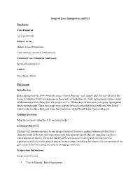 Songs of Loss: Springsteen and 9/11 the Basics Time Required 1-2