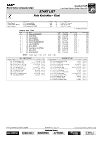 START LIST Pole Vault Men - Final