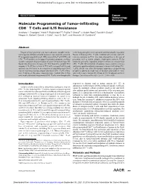 Molecular Programming of Tumor-Infiltrating CD8 T Cells and IL15 Resistance