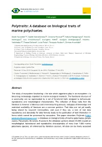 Polytraits: a Database on Biological Traits of Marine Polychaetes