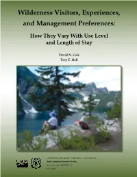 Wilderness Visitors, Experiences, and Management Preferences