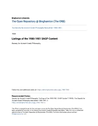 Listings of the 1980-1981 SAGP Content