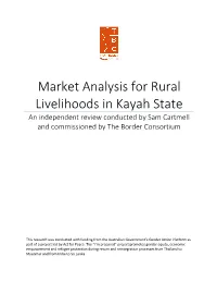 Market Analysis for Rural Livelihoods in Kayah State an Independent Review Conducted by Sam Cartmell and Commissioned by the Border Consortium