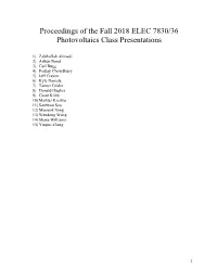 Proceedings of the Fall 2018 ELEC 7830/36 Photovoltaics Class Presentations