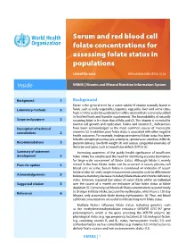 Serum and Red Blood Cell Folate Concentrations for Assessing Folate Status in Populations