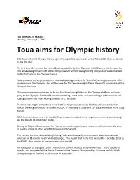 Toua Aims for Olympic History PR-17-02-20-FINAL