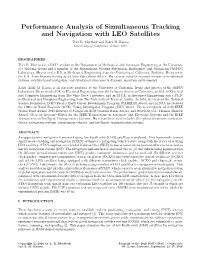 Performance Analysis of Simultaneous Tracking and Navigation with LEO Satellites