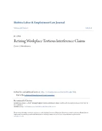 Retiring Workplace Tortious Interference Claims Donn C