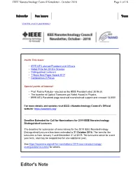 Editor's Note IEEE Nanotechnology Council Newsletter - October 2018 Page 2 of 18