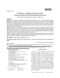Evaluation of Multiple Choice and Short Essay Question Items in Basic