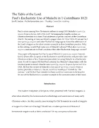 Paul's Eucharistic Use of Malachi in 1 Corinthians 10:21