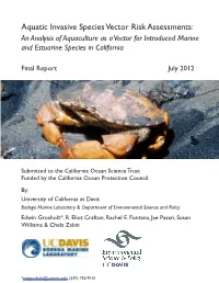 An Analysis of Aquaculture As a Vector for Introduced Marine and Estuarine Species in California