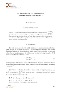 An Area Inequality for Ellipses Inscribed in Quadrilaterals