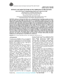 Arithmetic and Logical Unit Design for Area Optimization for Microcontroller Amrut Anilrao Purohit 1,2 , Mohammed Riyaz Ahmed 2 and R