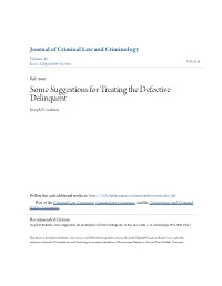 Some Suggestions for Treating the Defective Delinquent Joseph P