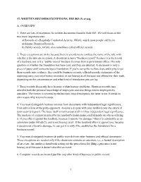 OVERVIEW of WRITTEN RECORDS EXCEPTIONS, FRE 803 (5) Et Seq