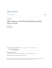 Some Observations on the First Amendment and the War on Terror*