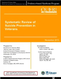 Systematic Review of Suicide Prevention in Veterans