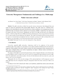 University Management: Fundamentals and Challenges for a Multicampi