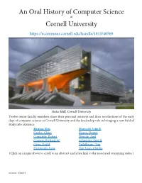 An Oral History of Computer Science Cornell University