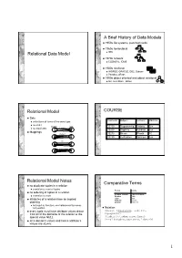 Relational Data Model a Brief History of Data Models Relational Model