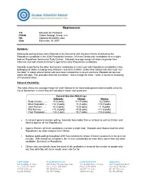 TO: Edwards for President FROM: Global Strategy Group, LLC RE: Updated Electability Data Date December 18, 2007