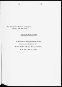 An Address at the Commencement Exercises of Wesley Junior