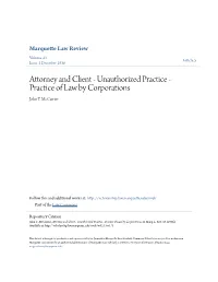 Attorney and Client - Unauthorized Practice - Practice of Law by Corporations John T