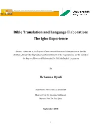 Bible Translation and Language Elaboration: the Igbo Experience