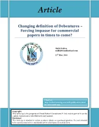 Changing Definition of Debentures – Forcing Impasse for Commercial Papers in Times to Come?