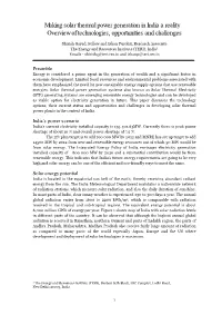 Making Solar Thermal Power Generation in India a Reality – Overview of Technologies, Opportunities and Challenges