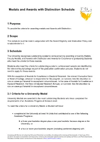 Medals and Awards with Distinction Schedule