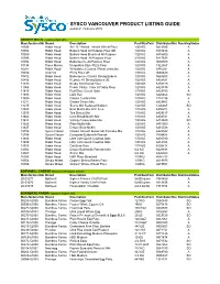 SYSCO VANCOUVER PRODUCT LISTING GUIDE Updated: February 2019