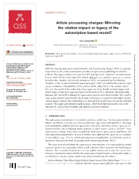 Article Processing Charges: Mirroring the Citation Impact Or Legacy of the Subscription-Based Model?