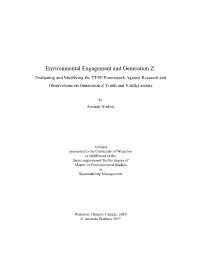 Environmental Engagement and Generation Z: Evaluating and Modifying the YEEP Framework Against Research and Observations on Generation Z Youth and Youth Leaders