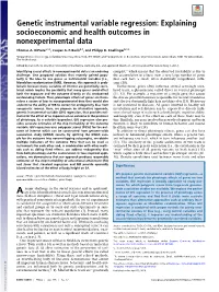 Genetic Instrumental Variable Regression: Explaining Socioeconomic and Health Outcomes in Nonexperimental Data