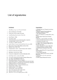 List of Signatories