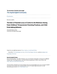 The Role of Parental Locus of Control in the Relations Among Early Childhood Temperament, Parenting Practices, and Child Externalizing Behavior