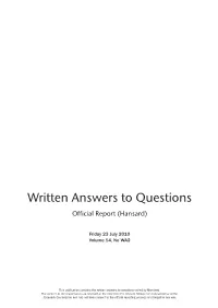 Written Answers to Questions Official Report (Hansard)