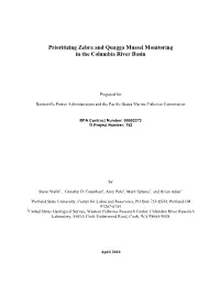 Prioritizing Zebra and Quagga Mussel Monitoring in Columbia River Basin